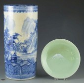 ASIAN FLOOR VASE & CELADON PLA