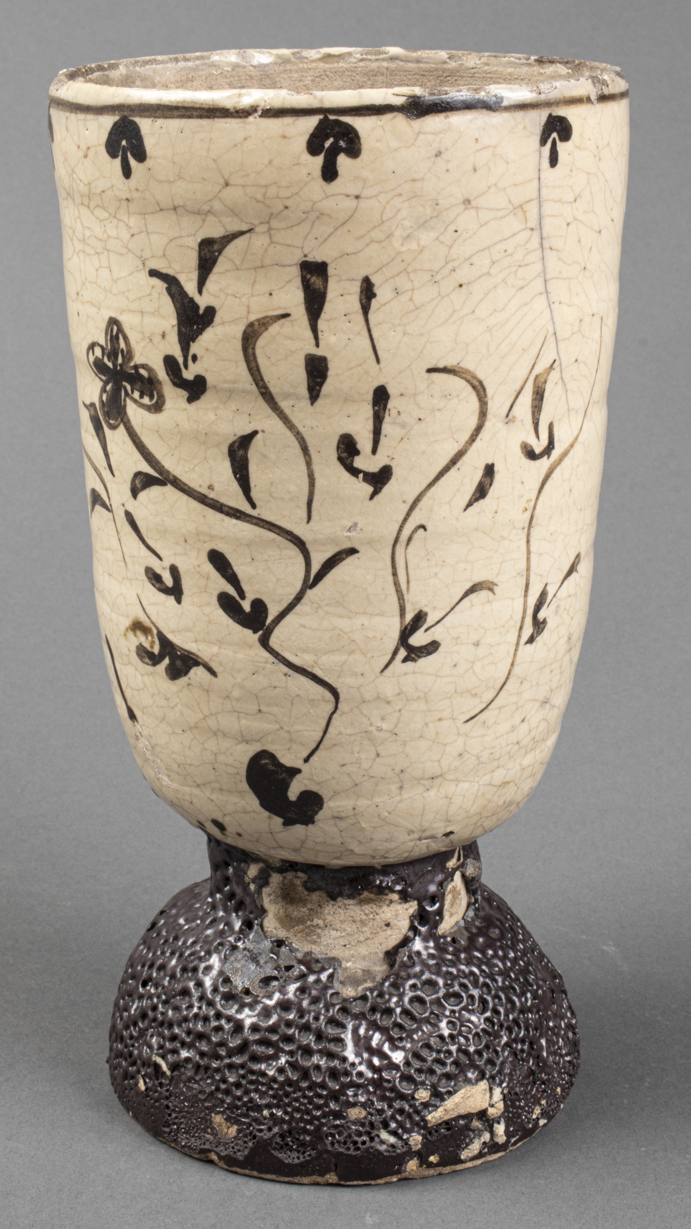 ASIAN FOOTED GLAZED CERAMIC VASE