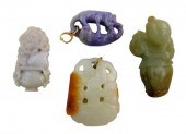 ASIAN: FOUR CARVED STONE PENDA
