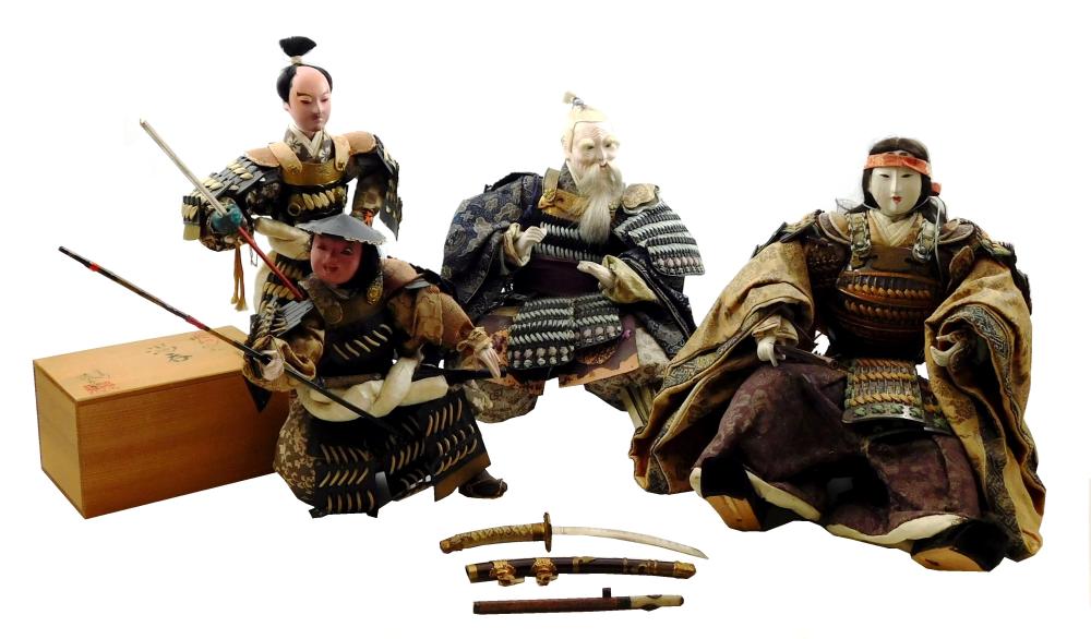 ASIAN: FOUR JAPANESE SAMURAI DOLLS,