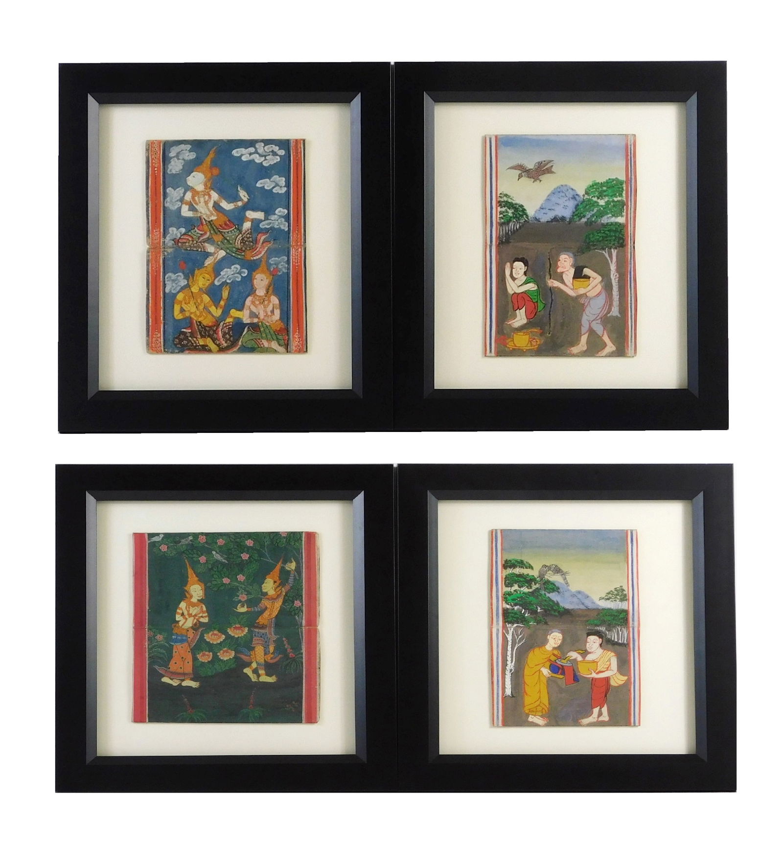 ASIAN: FOUR PAINTINGS ON THICK