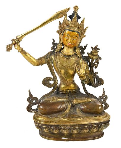 ASIAN GILT BRONZE MANJUSHRI
