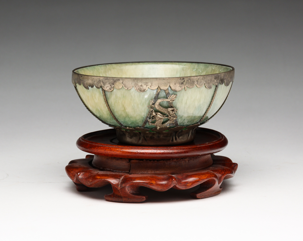 ASIAN GREEN STONE BOWL. Twentieth