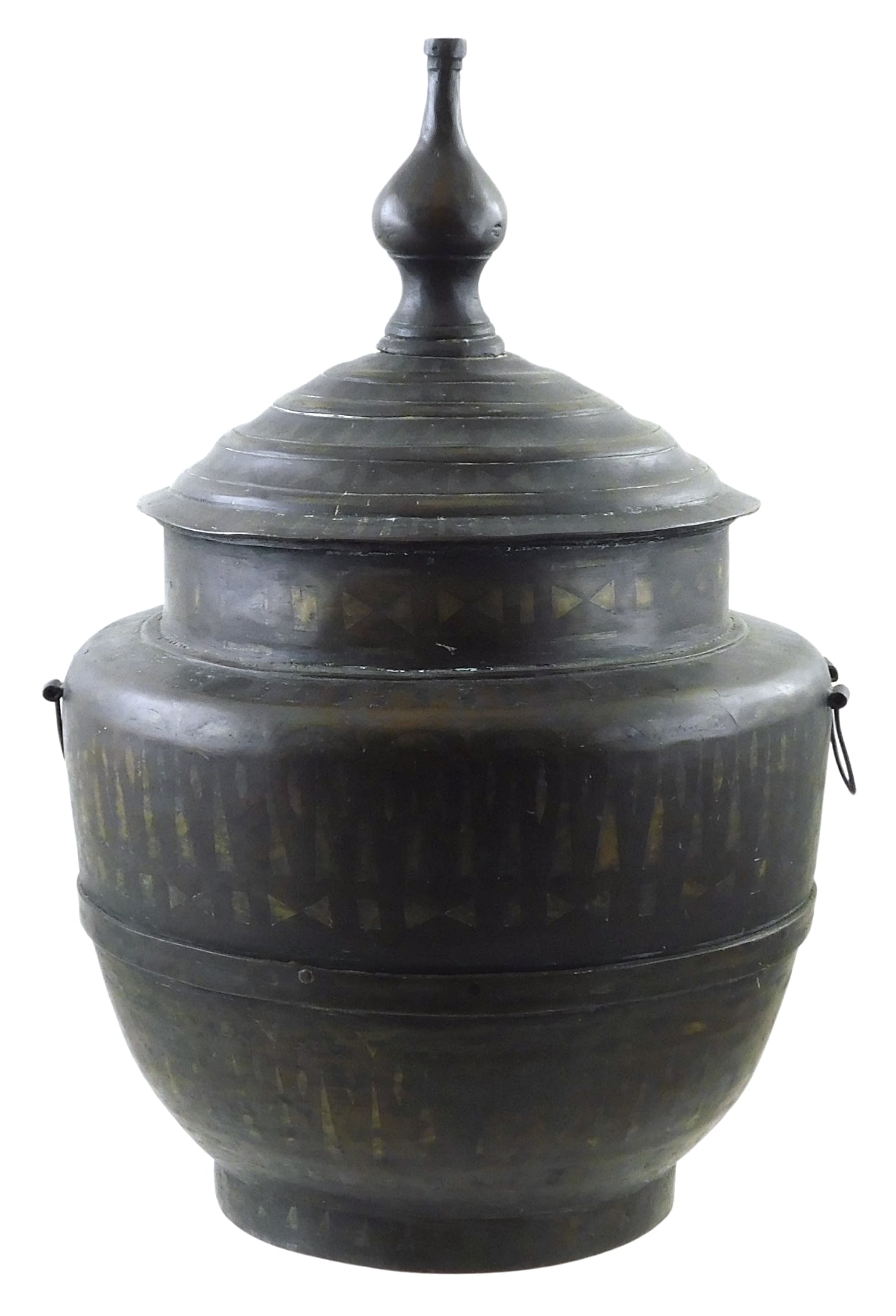 ASIAN: INLAID BRONZE COVERED POT,