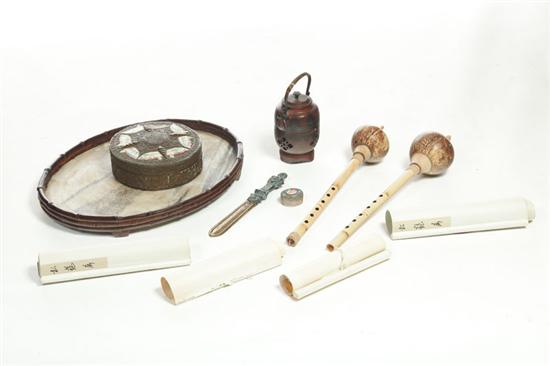 ASIAN ITEMS INCLUDING SCROLLS  TRAY
