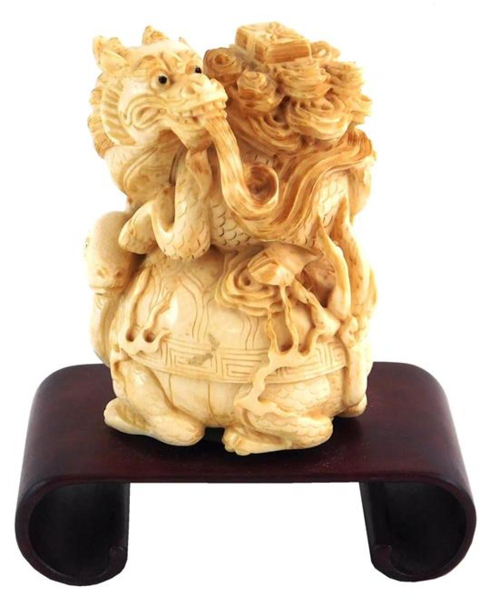 ASIAN: IVORY SCULPTURE OF DRAGON ON