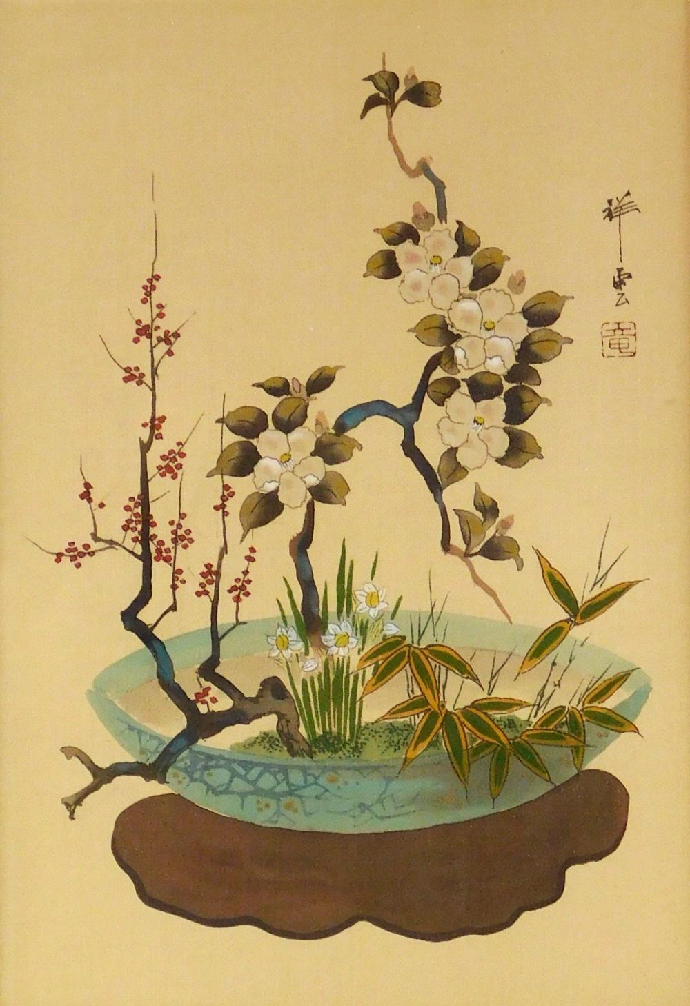ASIAN: JAPANESE WATERCOLOR ON SILK,