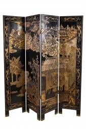 ASIAN LACQUERED FOUR-PANEL SCR