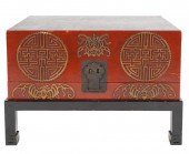 ASIAN LACQUERED TRUNK ON STAND