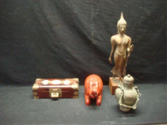 Asian Lot of 4 Pieces. Buddha, box,