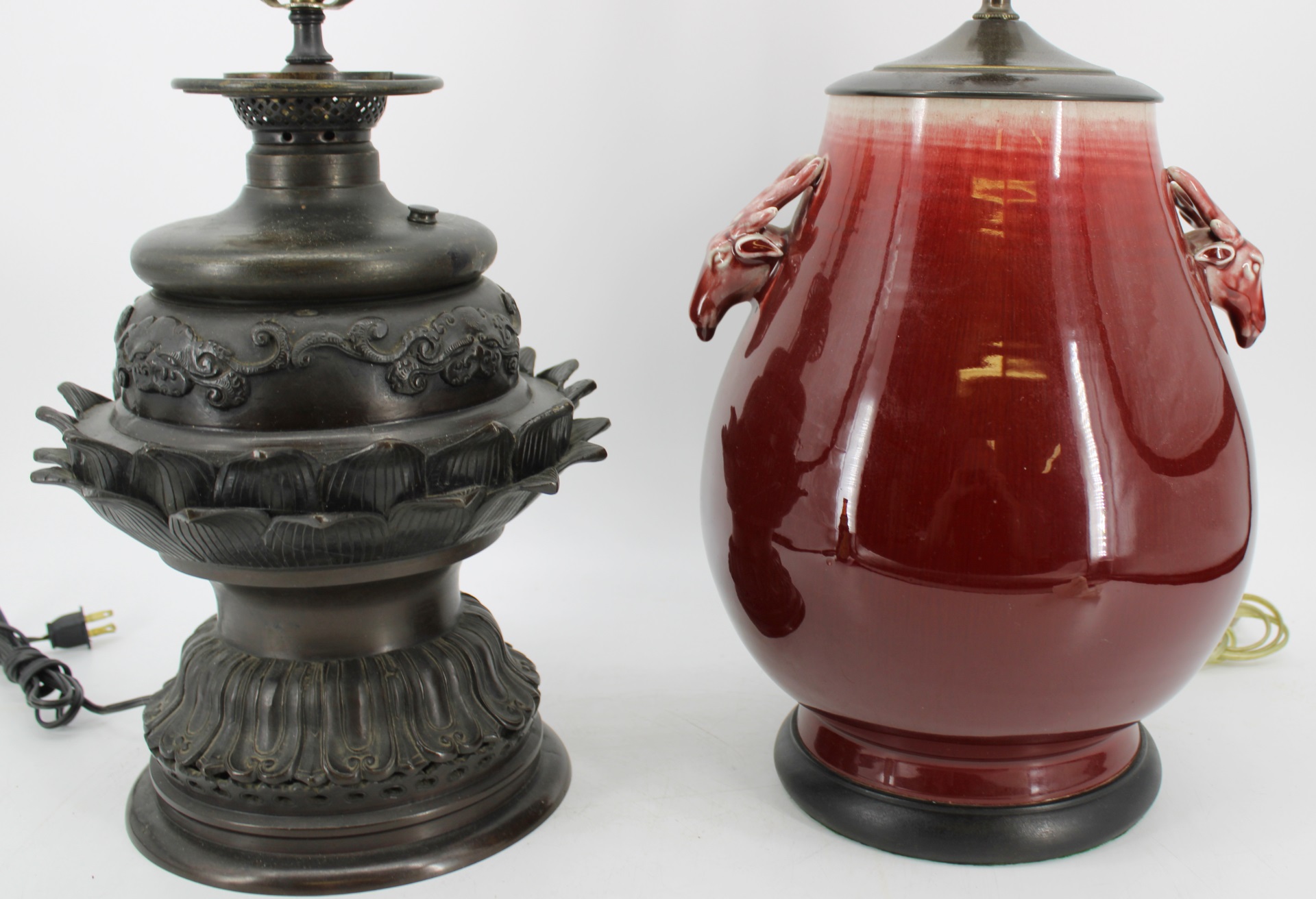 ASIAN MEIJI BRONZE LAMP & A SANG DE