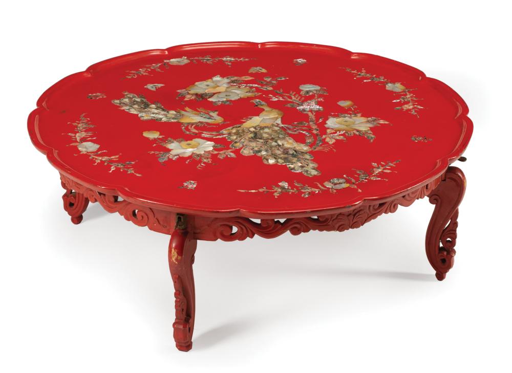 ASIAN MOTHER-OF-PEARL INLAID RED