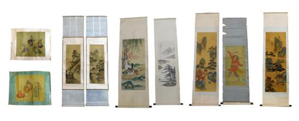 ASIAN: NINE HAND-PAINTED SCROLLS,