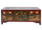ASIAN PAINTED WOOD LOW CABINET