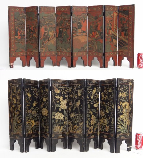 Asian painted wooden screen. 44'' W