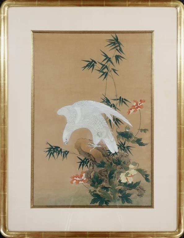 Asian painting on silk of a white