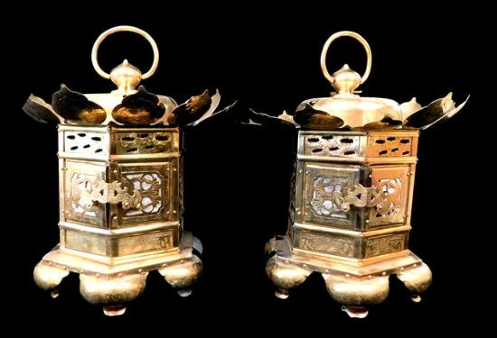 ASIAN: PAIR OF BRASS LANTERNS,