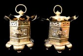 ASIAN: PAIR OF BRASS LANTERNS,