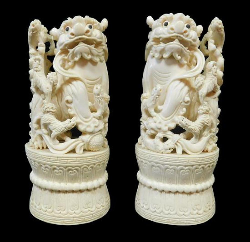 ASIAN: PAIR OF CARVED IVORY FOO