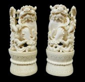 ASIAN: PAIR OF CARVED IVORY FO