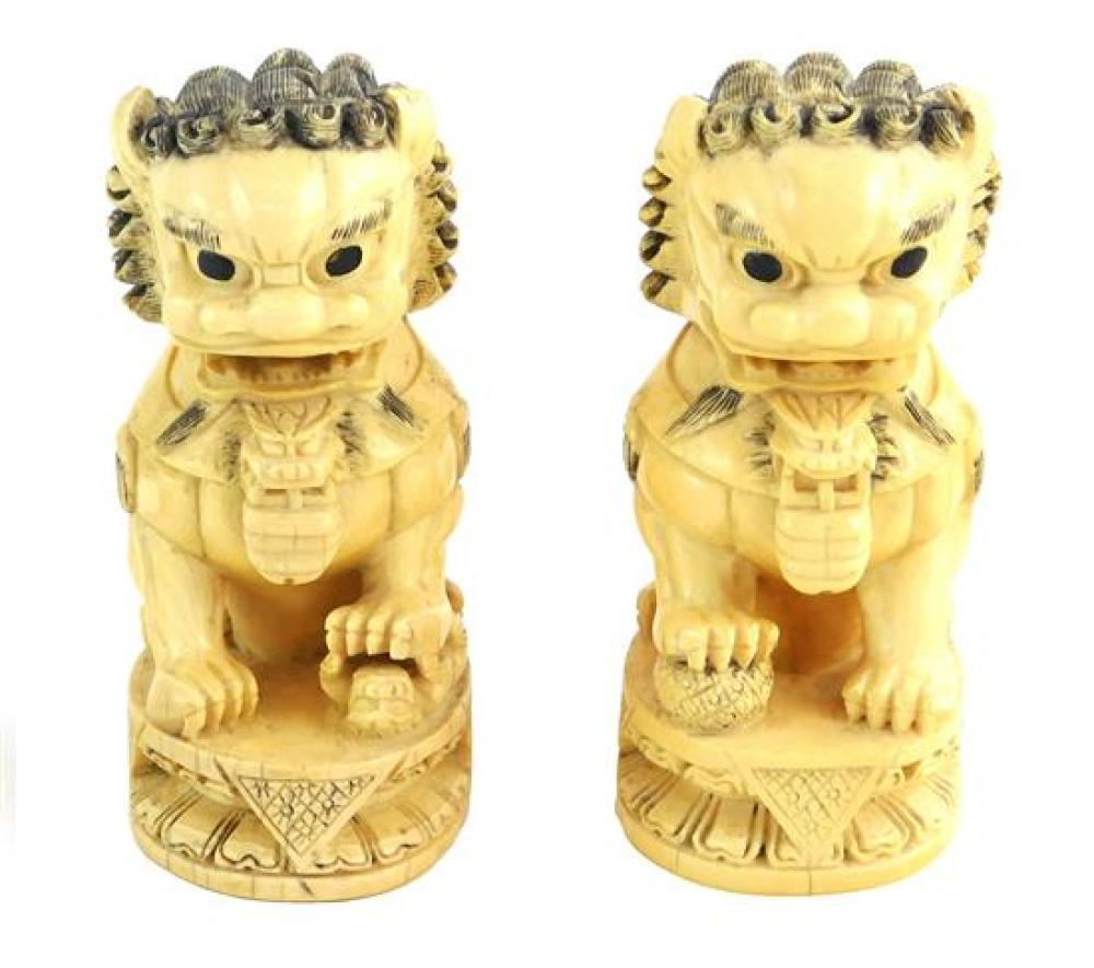 ASIAN: PAIR OF CARVED IVORY FOO