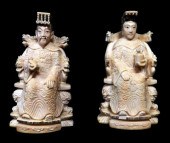 ASIAN: PAIR OF CARVED IVORY FI