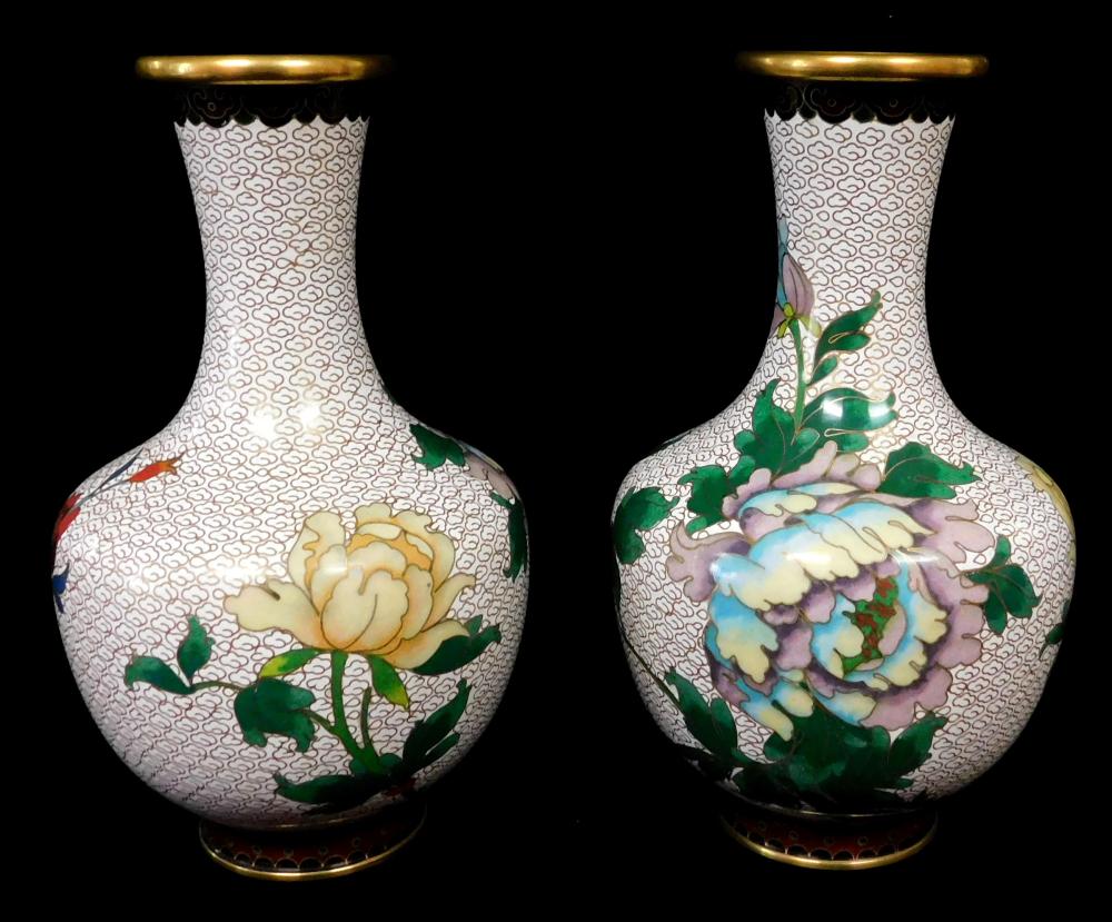 ASIAN: PAIR OF CLOISONNE VASES,
