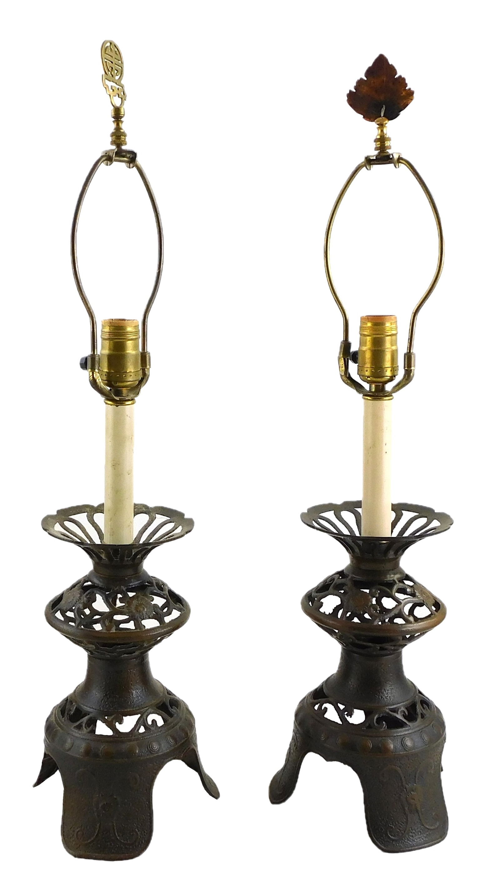 ASIAN: PAIR TABLE METAL LAMPS,