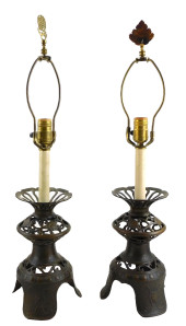 ASIAN: PAIR TABLE METAL LAMPS,