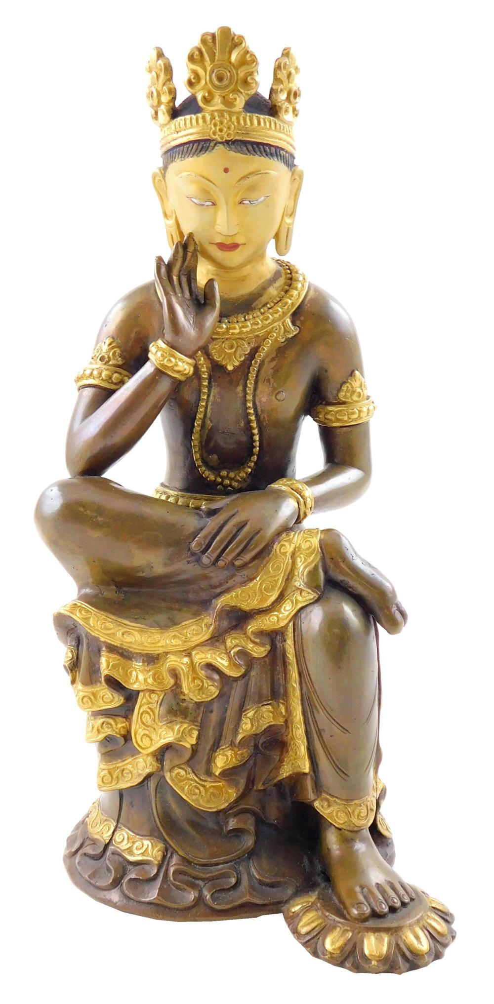 ASIAN: PARCEL GILT BRONZE FIGURE OF