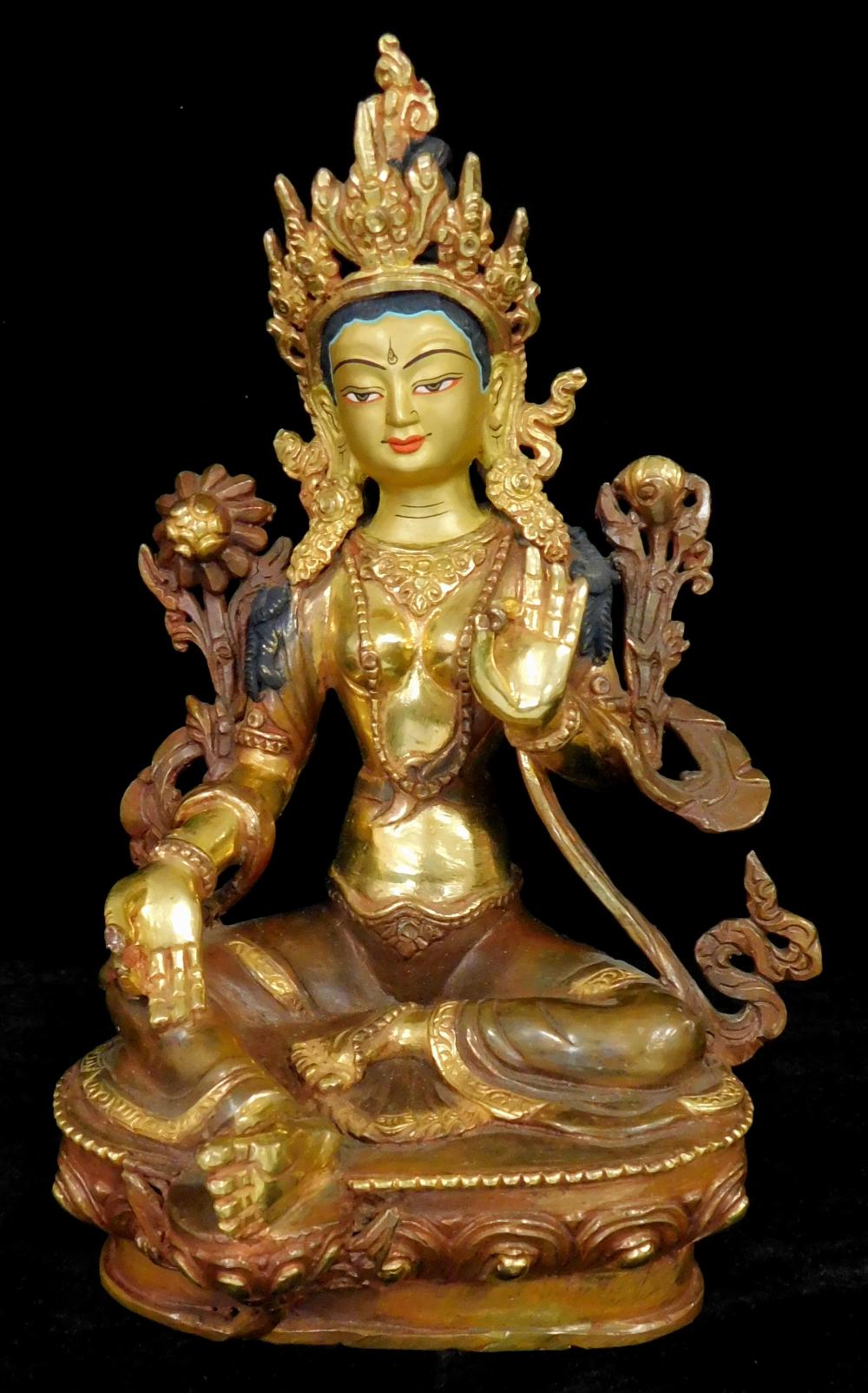 ASIAN: PARTIAL GILT BRONZE FIGURE