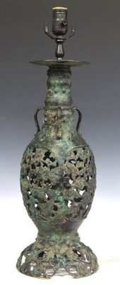 ASIAN PATINATED BRONZE PIERCED