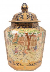 ASIAN POLYCHROME PORCELAIN COV