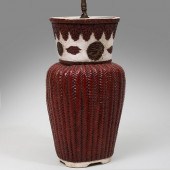 ASIAN POTTERY BASKET FORM VASE