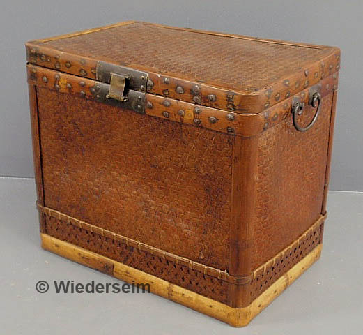 Asian rattan trunk with metal