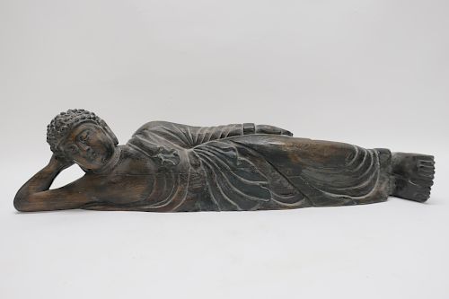 ASIAN RECLINING CARVED WOOD BUDDHA6
