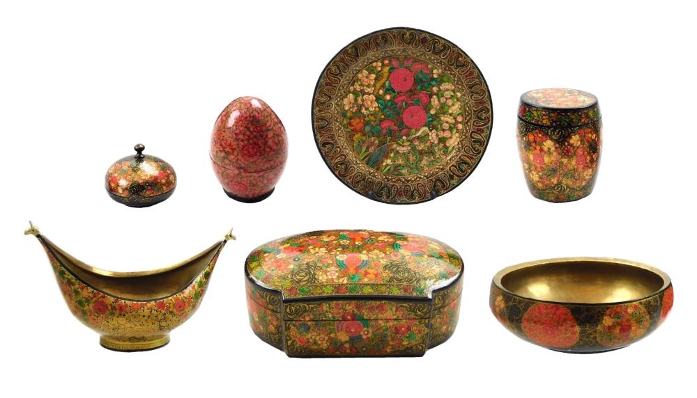 ASIAN: SEVEN INDIAN LACQUER PIECES,