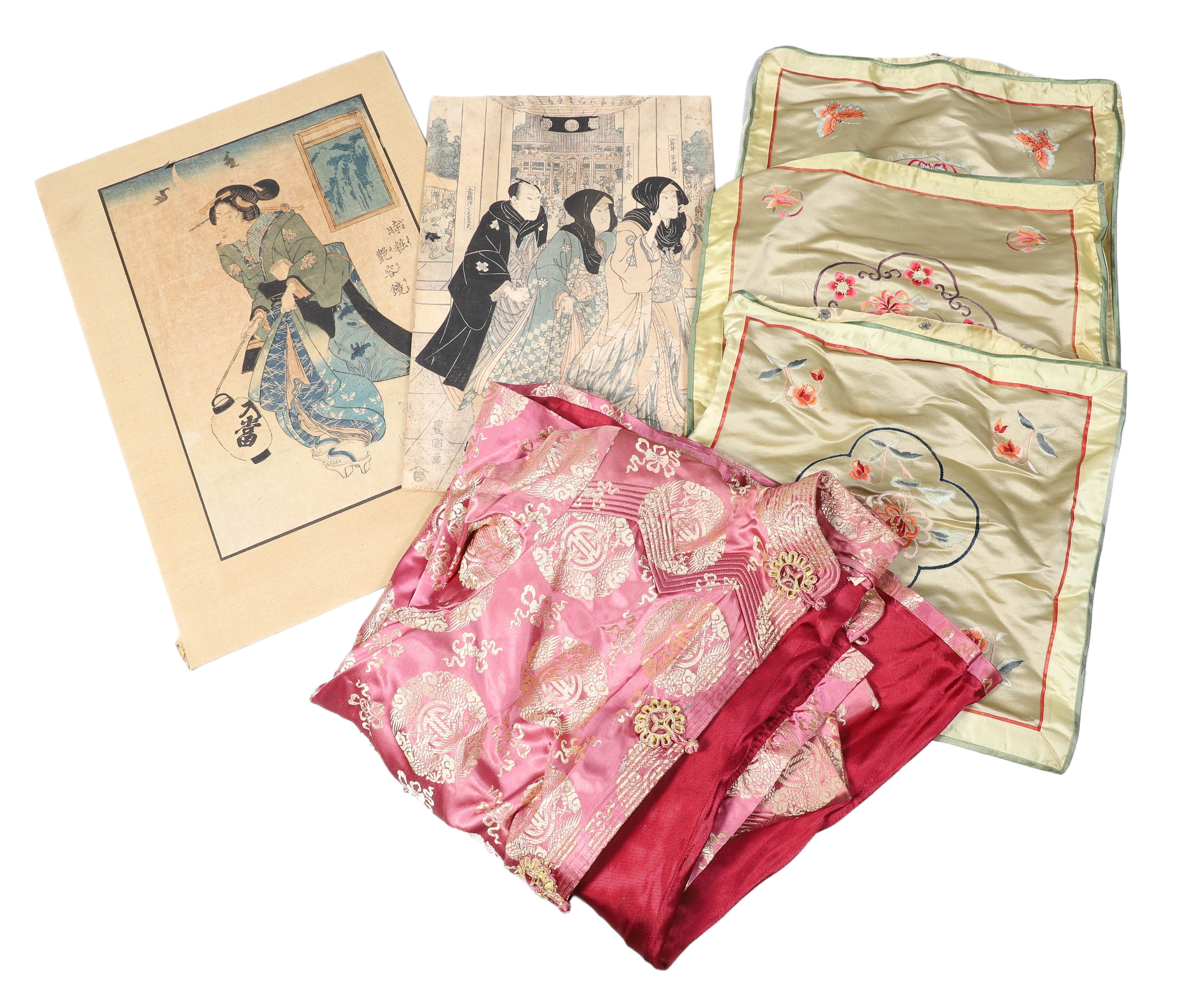 Asian silk jacket, pillowcases