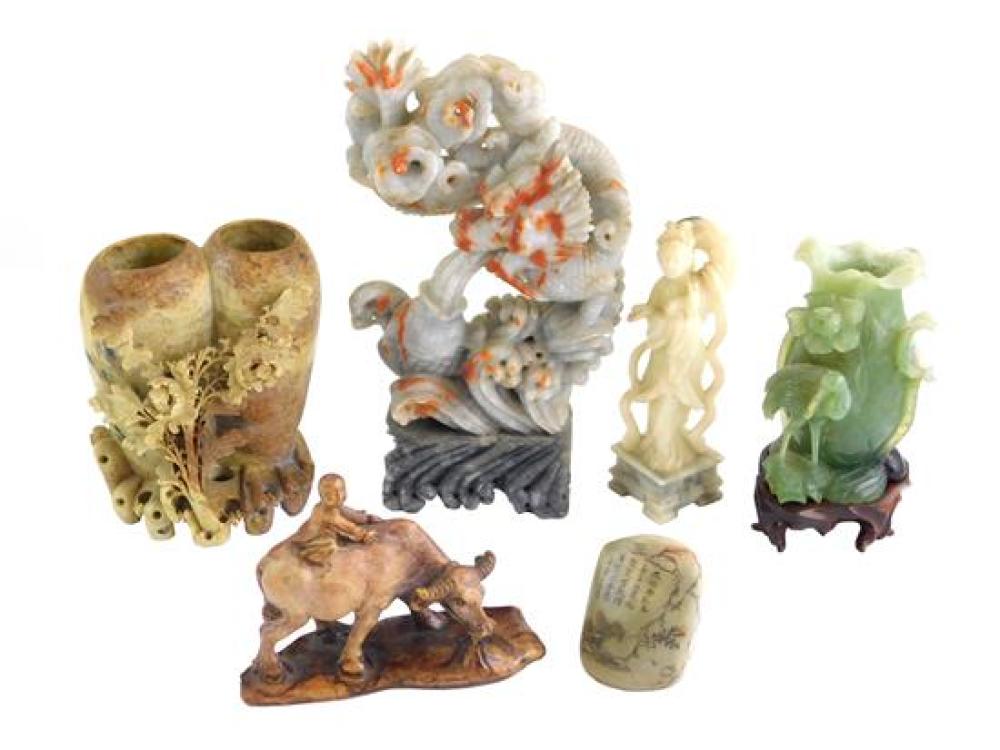 ASIAN: SIX CARVED HARDSTONE