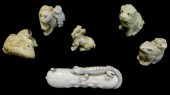 ASIAN: SIX CARVED IVORY AND RE