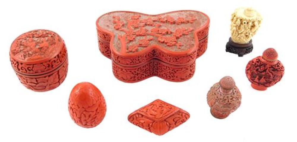 ASIAN SIX PIECES OF RED CINNABAR