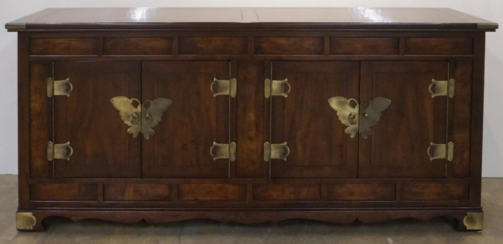 ASIAN STYLE BRASS MOUNTED FRUITWOOD