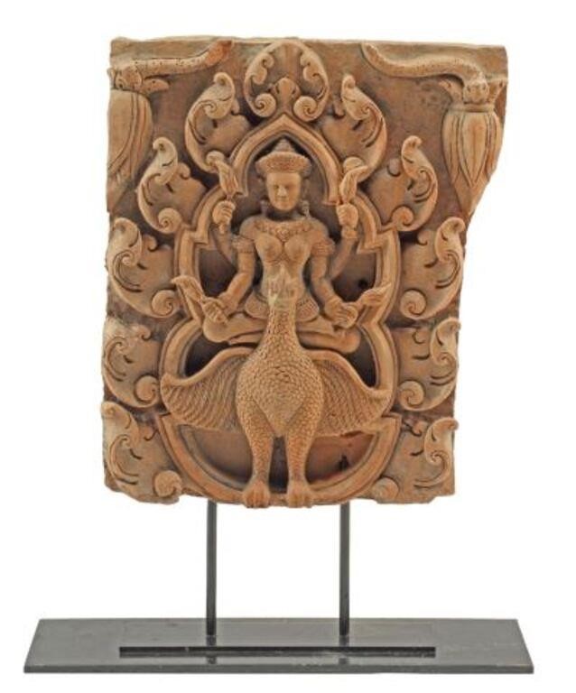ASIAN TERRACOTTA FRAGMENT ON IRON