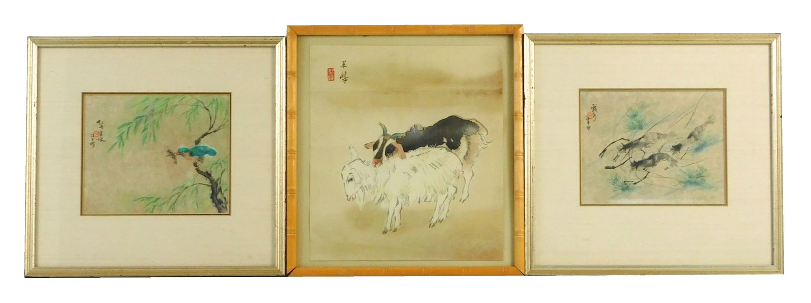 ASIAN: THREE ASIAN WATERCOLORS ON