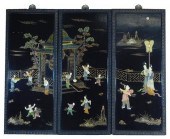 ASIAN: THREE BLACK LACQUER PAN
