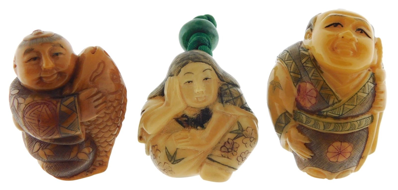 ASIAN: THREE CARVED AND FIGURAL