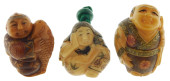 ASIAN: THREE CARVED AND FIGURA