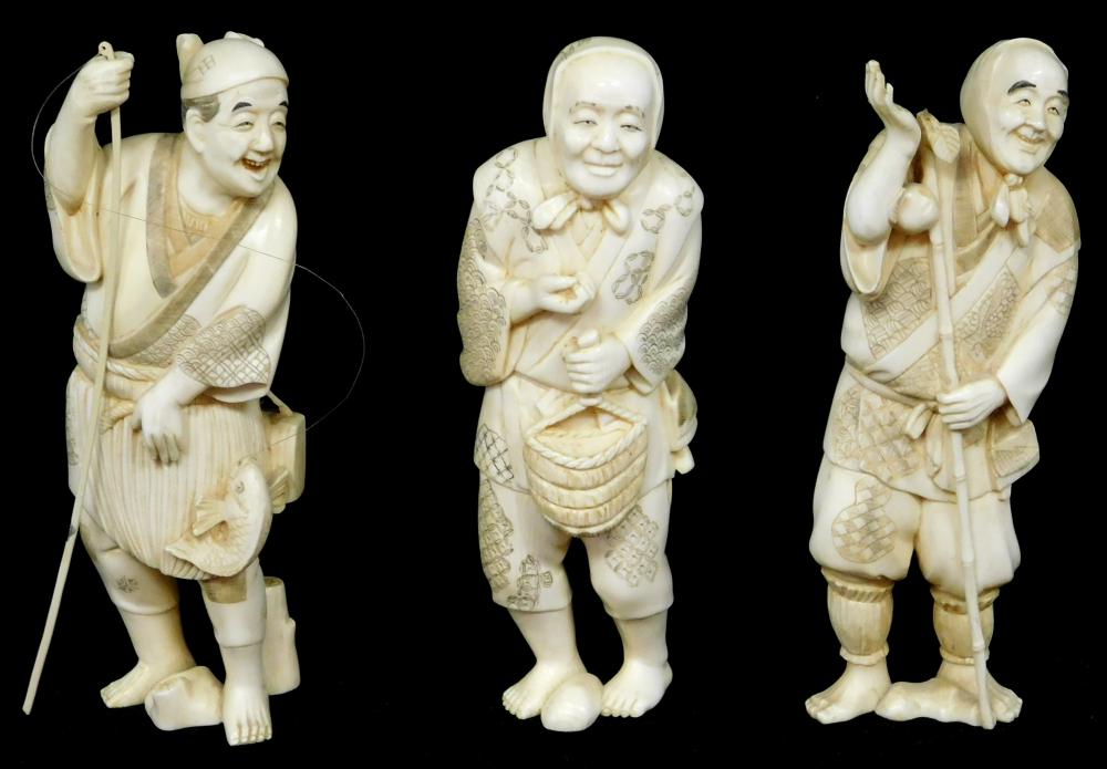 ASIAN: THREE CARVED IVORY