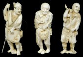 ASIAN: THREE CARVED IVORY FIGU