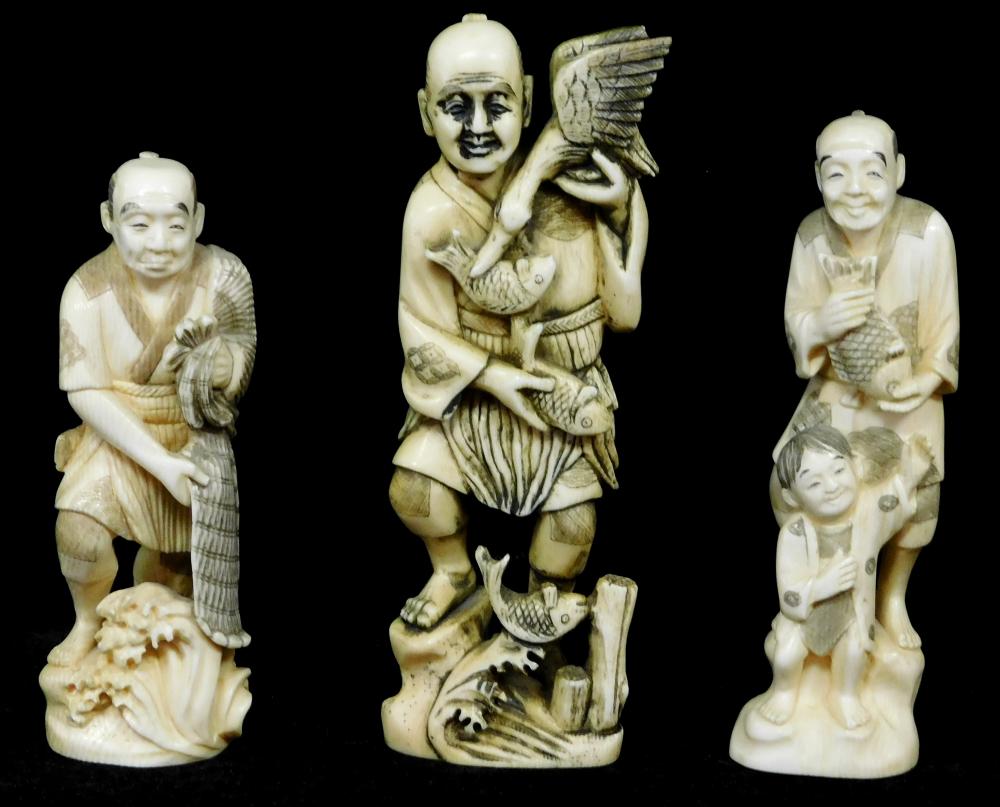 ASIAN: THREE CARVED IVORY
